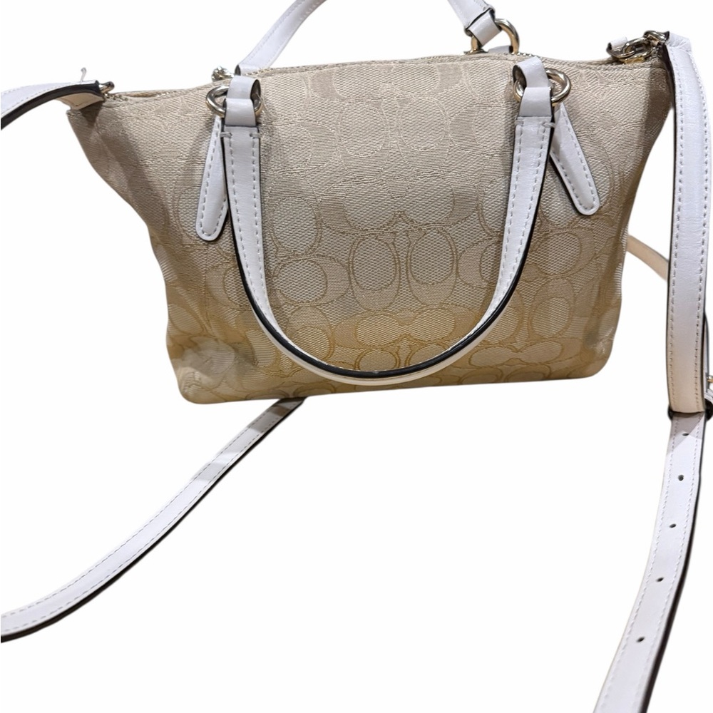 Coach Beige Signature Satchel Bag With Hand Crafted Purse Chain Necklace - Picture 9 of 11